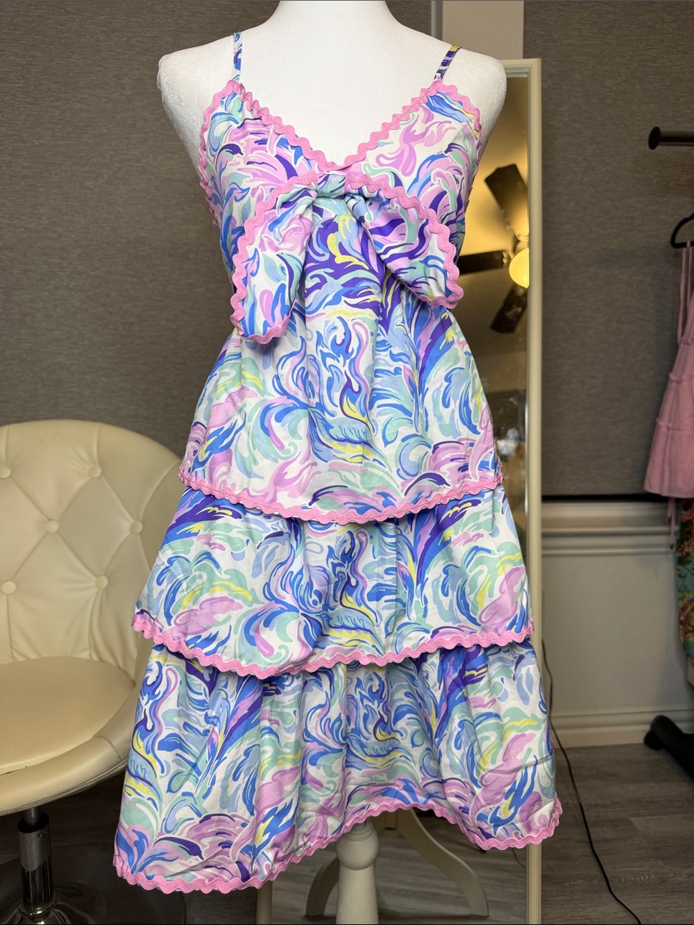 Simply Southern Pastel Swirl Tiered Midi Dress in Pink, Blue, Lavender, Yellow